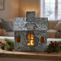 daiktų Metalinė arbatinė žvakutė, shabby chic stiliaus, baltai dažyta, rūdžių spalvos, aukštis 11 cm