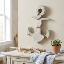 daiktų Anchor Deco Wood Maritime Deco White Blue 42cmx25cmx3.5cm