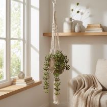daiktų Makrame pakabinamas krepšelis puodui Ø18-19cm kremas H85cm