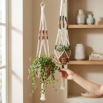 daiktų Pakabinamas lengvas gėlių vazonas makramė kremas Ø12cm H85cm 2vnt
