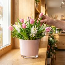 daiktų Gėlių vazonas stiklinis sodintuvas rožinis stiklinis kibiras Ø14.5cm A12.5cm