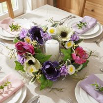 daiktų Dirbtinių gėlių vainikas Anemones Daisies Violetinė Balta Ø25cm