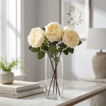 daiktų Dirbtinės rožės kaip tikros kreminės dirbtinės gėlės 48cm 3vnt