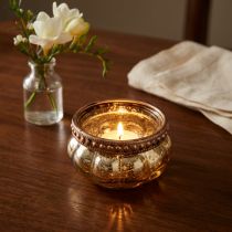 daiktų Arbatinės stiklinės šampano senovinio aukso spalvos su metaliniu apvadu Ø6cm H3,5cm
