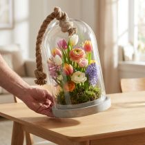daiktų Stiklinis varpas su betonine plokšte ir virve Ø17cm H28cm