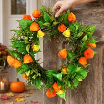daiktų Dirbtinis fizaliso vainikas, oranžinis ir žalias, Ø28cm, rudens dekoracija