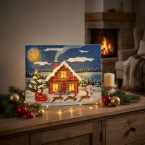 daiktų LED paveikslėlis Kalėdų Senelis su sniego seneliu LED freska 38x28cm