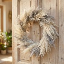 daiktų Džiovintų Pampų Žolių Vainikas, Boho Durų Vainiko Dekoracija, Natūralios Džiovintos Gėlės Ø31cm, Sienų Vainikas