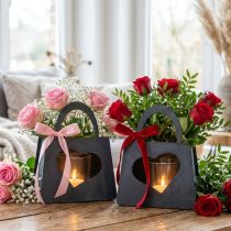 daiktų Žibintų metalinis dekoravimo krepšys su širdimi antracitu H18cm 2vnt