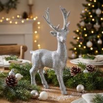 daiktų Deco figūrėlės elnio sidabriniai blizgučiai 25cm x 12cm