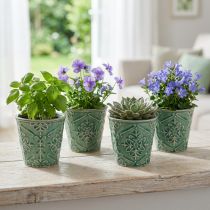 daiktų Sodinamosios keramikos traškučių glazūra žalia Ø7cm H8cm 4 vnt