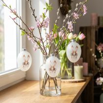 daiktų Deco pakabukas stiklas deco eggs triušis su akiniais blizgučiais 5x8cm 6vnt