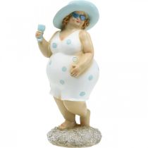 Moteris su kepure, jūros dekoracija, vasarinė, maudymosi figūrėlė mėlyna/balta H27cm