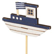 daiktų Garden Stake Maritime medinės šlepetės Valtis Mėlyna Balta 8cm 12 vnt