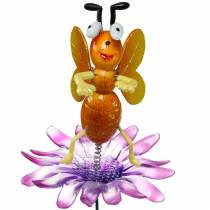 Gėlė bitė ant gėlės su metalinėmis spyruoklėmis oranžinė, violetinė H74cm