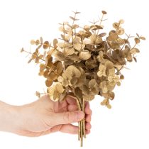 daiktų Dirbtinis eukalipto augalas, aukso spalvos dekoratyvinė šakelė stalo dekoravimui, 24 cm