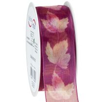 daiktų Dovanų juostelė klevo lapai violetinė juostelė rudens 40mm 15m
