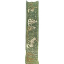 Dovanų juostelė žalias auksas Kalėdinė juostelė elnias 25mm 15m