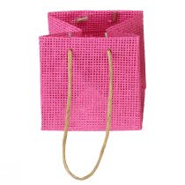 Dovanų maišeliai su rankenomis popieriniai rožiniai geltonai žalia tekstilė atrodo 10,5cm 12vnt