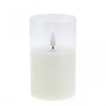 LED žvakė stiklinėje su liepsnos efektu, patalpų žvakė šiltai balta, LED su laikmačiu, maitinama baterija Ø7,5 H12,5cm