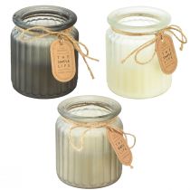 daiktų Kvapios žvakės stikliniame sandalmedžio kamštiniame dangtelyje H9cm 3vnt