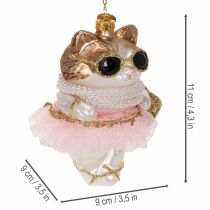 daiktų Katės formos stiklinės dekoracijos su tiulio sijonėliu kaip Kalėdų eglutės dekoracijos 11 cm 2 vnt.