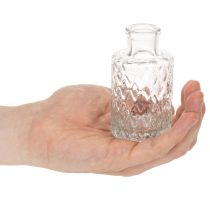 daiktų Mini stiklinė vaza su rombo raštu, maža stalo vaza, butelis, permatoma, 9 cm, 6 vnt.