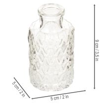 daiktų Mini stiklinė vaza su rombo raštu, maža stalo vaza, butelis, permatoma, 9 cm, 6 vnt.