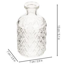 daiktų Stiklinis butelis su rombo raštu, dekoratyvinis butelis, vaza, mažas, 13 cm, 6 vnt.