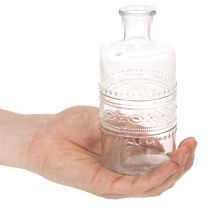 daiktų Stiklinis butelis su raštu, cilindro formos, skaidrus, dekoratyvinė vaza, 15 cm, 6 vnt.