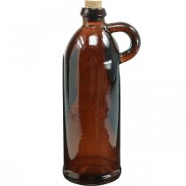 Stiklinis butelis vintage su kamščiu ir rankena ruda Ø7,5 cm H22cm
