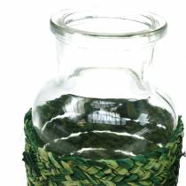 Dekoratyvinis buteliuko stiklas su rafijos žalia H10cm 4vnt