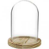 Dekoratyvinis varpas, stiklinis kupolas su medine lėkšte, stalo apdaila H16cm Ø12,5cm