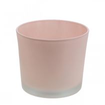 Stiklinis vazonas rožinio stiklo kubilas Ø14,5cm H12,5cm
