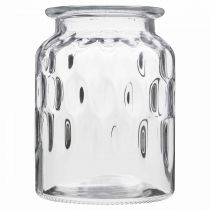daiktų Stiklinė vaza su raštu, žibintuvėlis skaidrus stiklas H15cm Ø11cm
