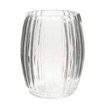 daiktų Stiklinė vaza su grioveliais, skaidraus stiklo žibintuvėlis H15cm Ø11,5cm