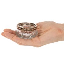 daiktų Stiklinės žvakučių laikikliai su dekoratyviniu metaliniu kraštu, 6 cm, 4 vnt.