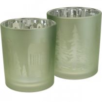 Žibintai, arbatinių žvakių laikiklio stiklas Kalėdų žalias Ø7cm 2vnt