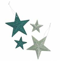 daiktų Blizgučių žvaigždučių rinkinys dekoratyvus kabyklos ir išsklaidytos dekoracijos smaragdas, šviesiai žalias 9cm/5cm 18 vnt.