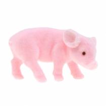 Lucky kiaulė rožinė flokuota 9cm 6vnt