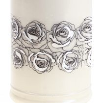 Kapo žvakė baltos rožės sidabrinė gedulo šviesa Ø7cm H18cm 77h