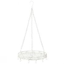 daiktų Pakabinamas dekoratyvinis metalinis padėklas su kabliukais baltos spalvos Ø29,5cm H55cm