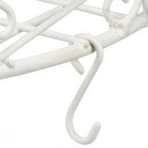 daiktų Pakabinamas dekoratyvinis metalinis padėklas su kabliukais baltos spalvos Ø29,5cm H55cm
