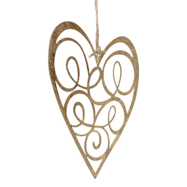 Pakabinamas dekoravimas langas metalinės širdelės puošybos širdelės auksinės 17cm 2vnt