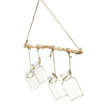 daiktų Medinių langų dekoravimas su kabančiomis stiklinėmis vazomis gėlių kompozicijoms