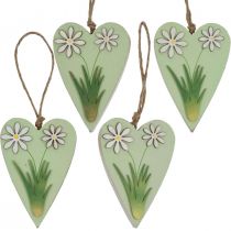 Dekoratyvinės širdelės pakabinti su gėlėmis medžio žalia, balta 8,5×12cm 4vnt