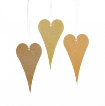Pakabinamos dekoratyvinės langų metalinės širdelės, dekoratyvinės širdelės pakabinimui smėlio/geltonos/oranžinės H10cm 6vnt.