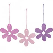 Dekoratyvinis gėlių medinis pakabukas medinė gėlė violetinė/rožinė/rožinė Ø12cm 12vnt