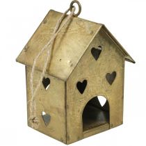 daiktų Kalėdinė pakaba metalinis namelis vintage gold H9.5cm 3vnt