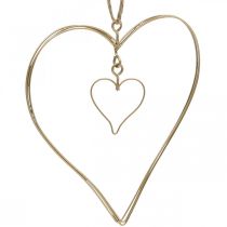 Dekoratyvinė širdelė pakabinimui, pakabinama puošmena metalinė širdelė auksinė 10,5 cm 6 vnt